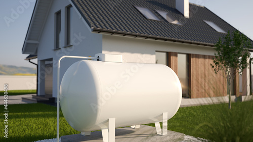 Propane Gas Tank near house, 3d illustration photo