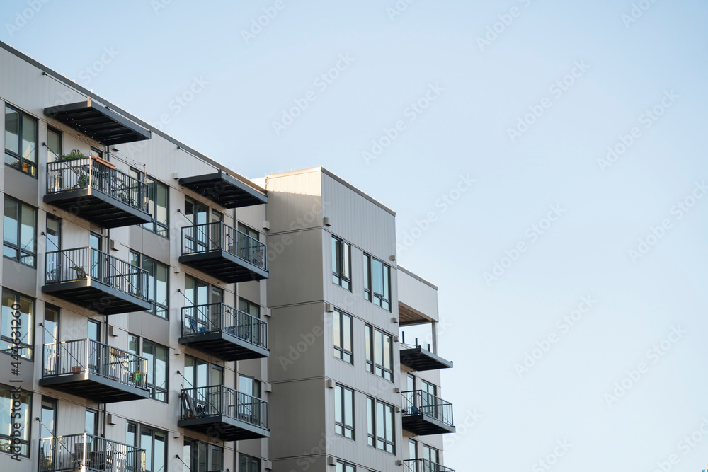 Modern residential building with balconies at Tacoma in Washington