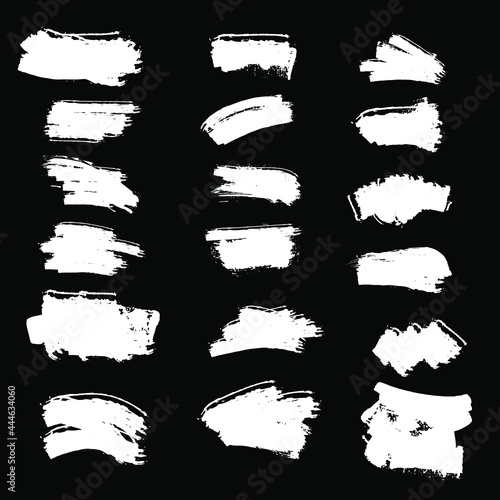 Set of white grunge artistic brush strokes. Vector illustration. Dirty artistic design collection for border frames, signs, banners, symbol, prints, web and template. Isolated
