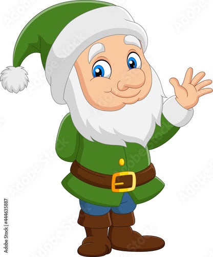 Cartoon happy dwarf waving hand