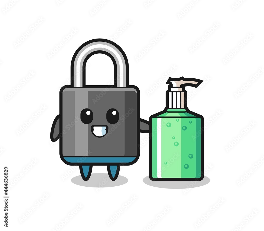 cute padlock cartoon with hand sanitizer cute padlock cartoon with hand sanitizer