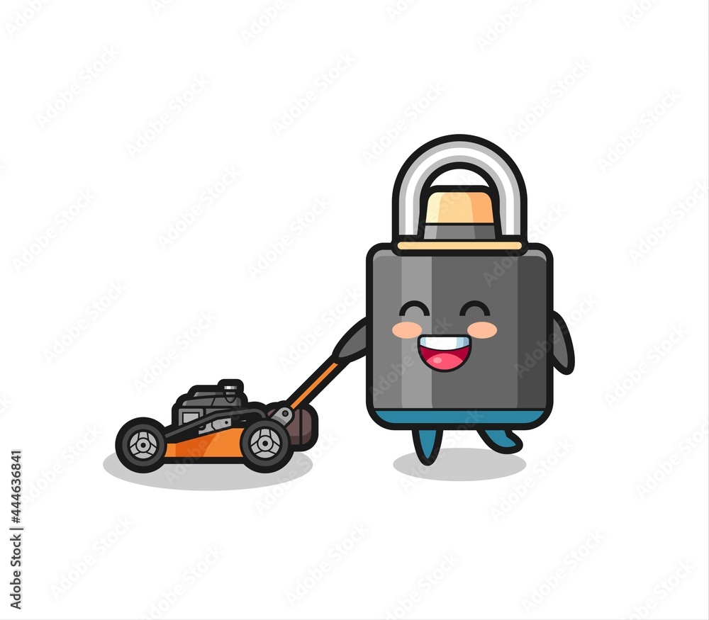 illustration of the padlock character using lawn mower illustration of the padlock character using lawn mower