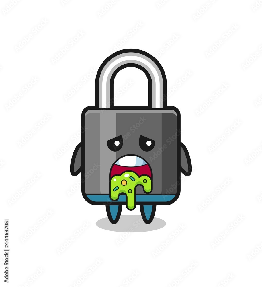 the cute padlock character with puke the cute padlock character with puke
