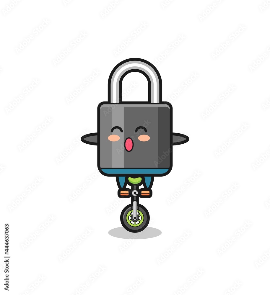 The cute padlock character is riding a circus bike The cute padlock character is riding a circus bike