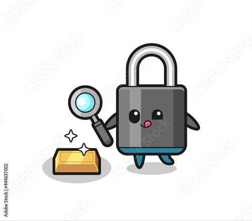 padlock character is checking the authenticity of the gold bullion