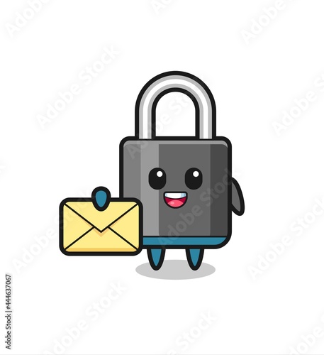 cartoon illustration of padlock holding a yellow letter