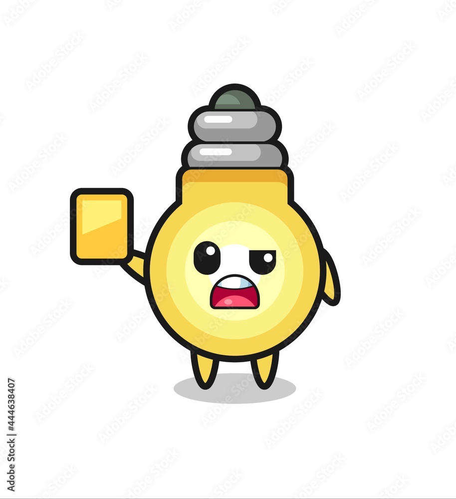 cartoon light bulb character as a football referee giving a yellow card
