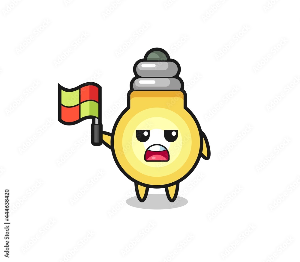light bulb character as line judge putting the flag up