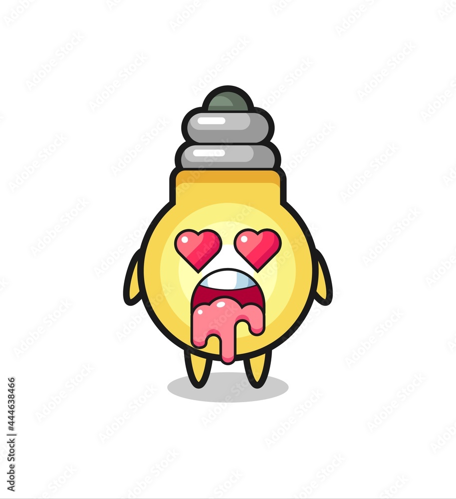 the falling in love expression of a cute light bulb with heart shaped eyes