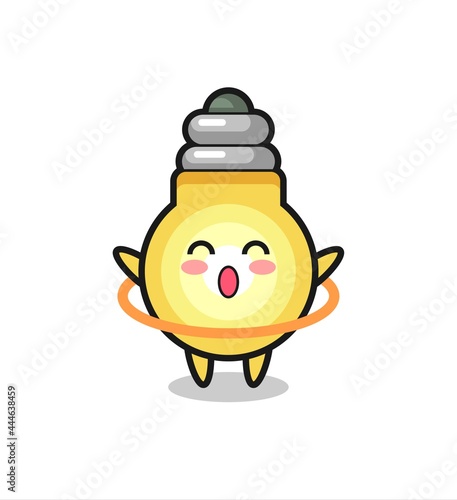 cute light bulb cartoon is playing hula hoop