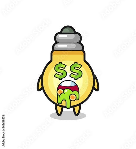 light bulb character with an expression of crazy about money