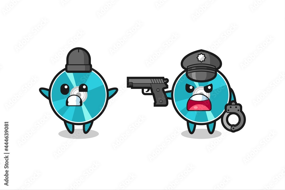 illustration of optical disc robber with hands up pose caught by police illustration of optical disc robber with hands up pose caught by police