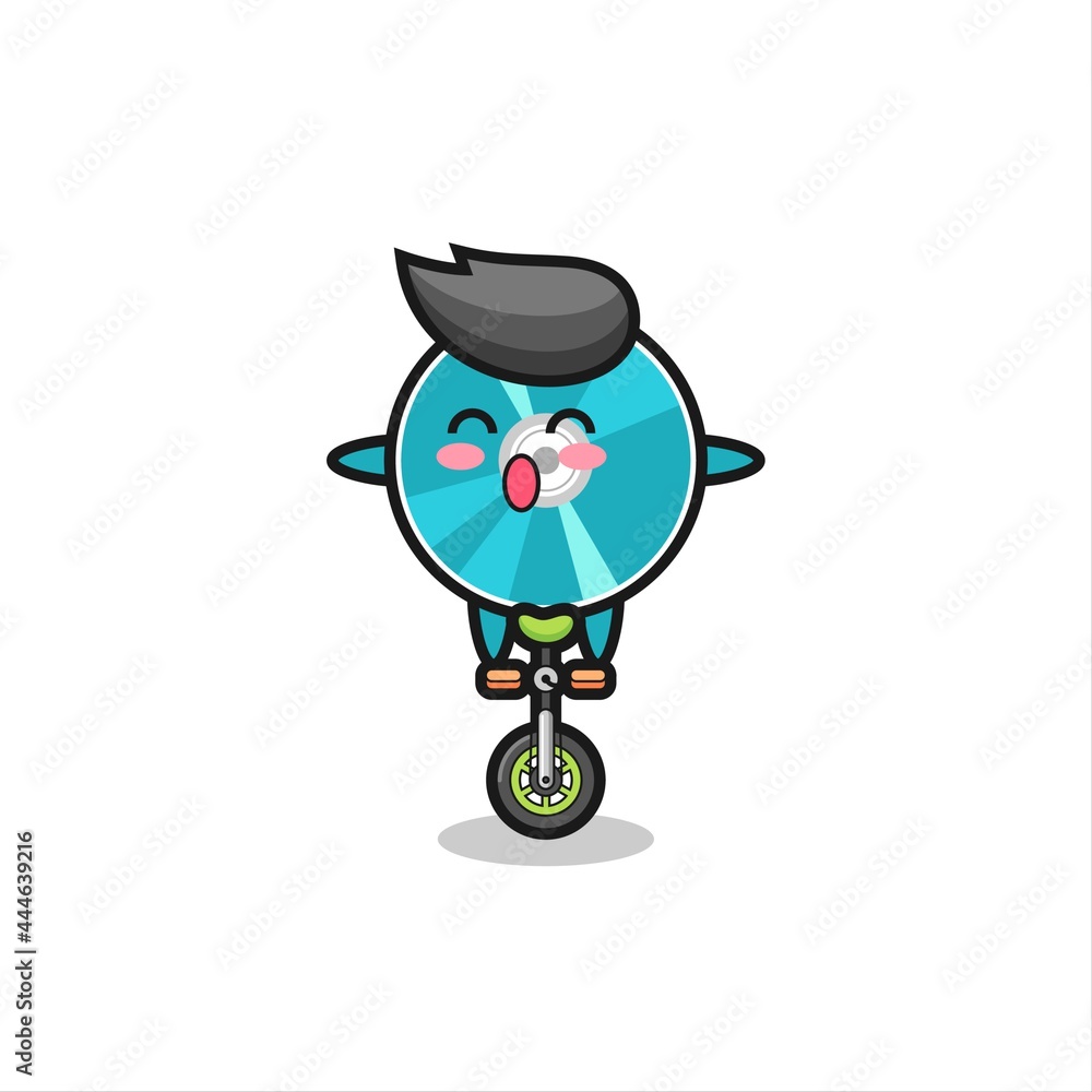 The cute optical disc character is riding a circus bike The cute optical disc character is riding a circus bike