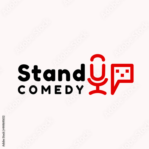 Stand up comedy logo with microphone , Stan up podcast logo template vector illustration