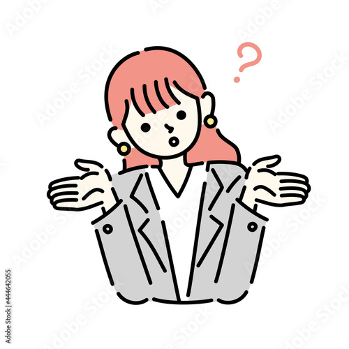 不思議に思うハテナポーズの女性のイラスト