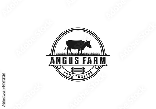 angus farm logo template in white background