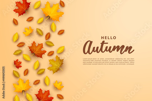 Autumn background with scattered leaves.