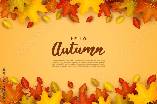 Autumn background with overlapping colorful leaves.