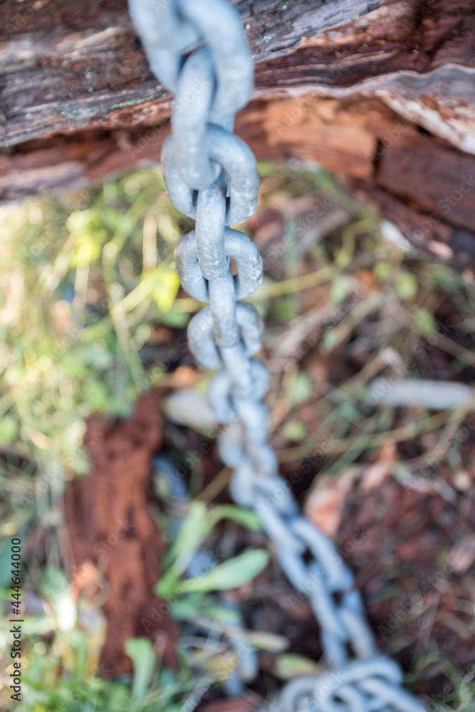 Selective focus shot of a hot galvanized metal chain Selective focus shot of a hot galvanized metal chain
