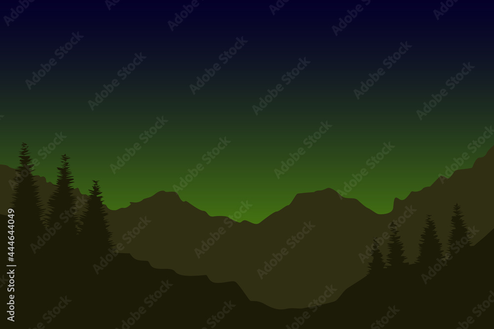 Vector illustration of hill and pine forest at dusk. Simple vector illustration of hill or mountain with pine forest at dusk. Nature vector illustration of mountains or hills. Vector illustration of hill and pine forest at dusk. Simple vector illustration of hill or mountain with pine forest at dusk. Nature vector illustration of mountains or hills.