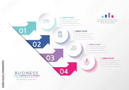 Vector illustration infographics design template, business information, presentation chart, with 4 options or steps. 