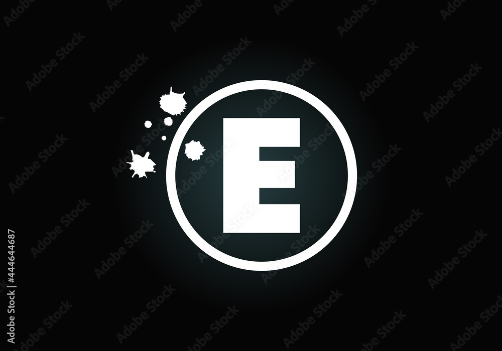 Initial E monogram letter alphabet in a circle with brush splash. Font emblem. Modern vector logo design for painting business and company identity. Initial E monogram letter alphabet in a circle with brush splash. Font emblem. Modern vector logo design for painting business and company identity.