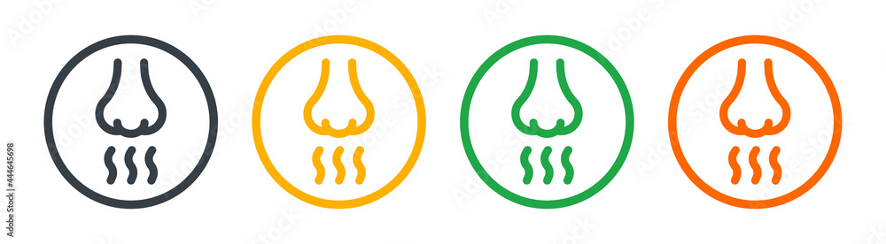 Naklejka premium Nose smell icons. Human smelling and breathe nose senses isolated on white background. Olfaction concept, sense of smell symbol.