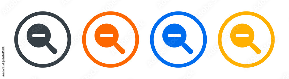 Set of icons representing zoom. Zoom out icon. Symbols of magnifier with minus. Set of icons representing zoom. Zoom out icon. Symbols of magnifier with minus.