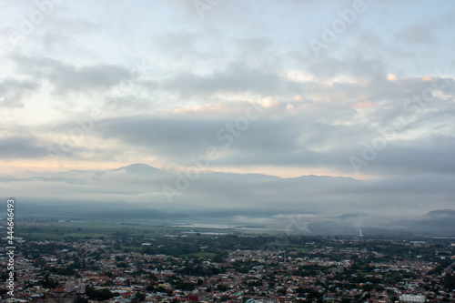 toma aerea durante el amancer en autlan de navarro jalisco mexico 