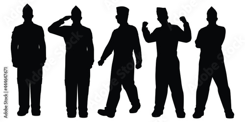 Set of air force fighter pilot silhouette vector on white background