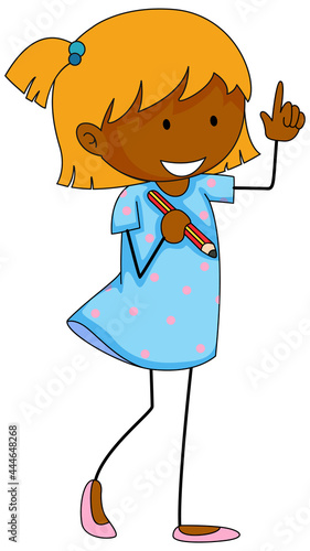 Happy girl doodle cartoon character isolated