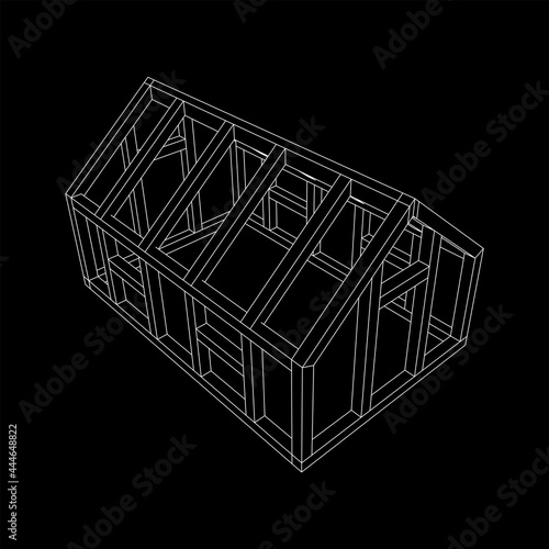 Greenhouse construction frame. Hothouse building object or framing house. Warm house Vector illustration. Glasshouse concept image