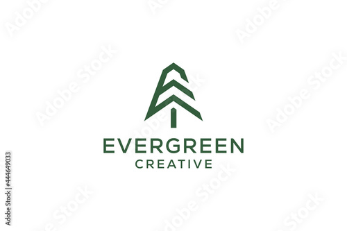 Letter E pine evergreen. fir hemlock spruce conifer cedar coniferous cypress larch pinus tree forest vintage retro hipster line art Logo design