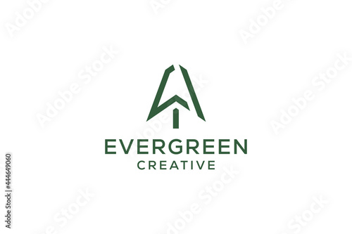 Letter L pine evergreen. fir hemlock spruce conifer cedar coniferous cypress larch pinus tree forest vintage retro hipster line art Logo design