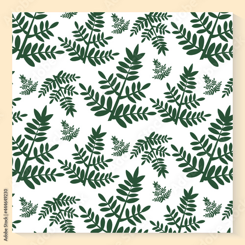 Leaves seamless pattern Vector illustration in simple scandinavian style. Foliage, natural branches, green leaves, herbs isolated on white. Floral organic background. Hand drawn leaf texture