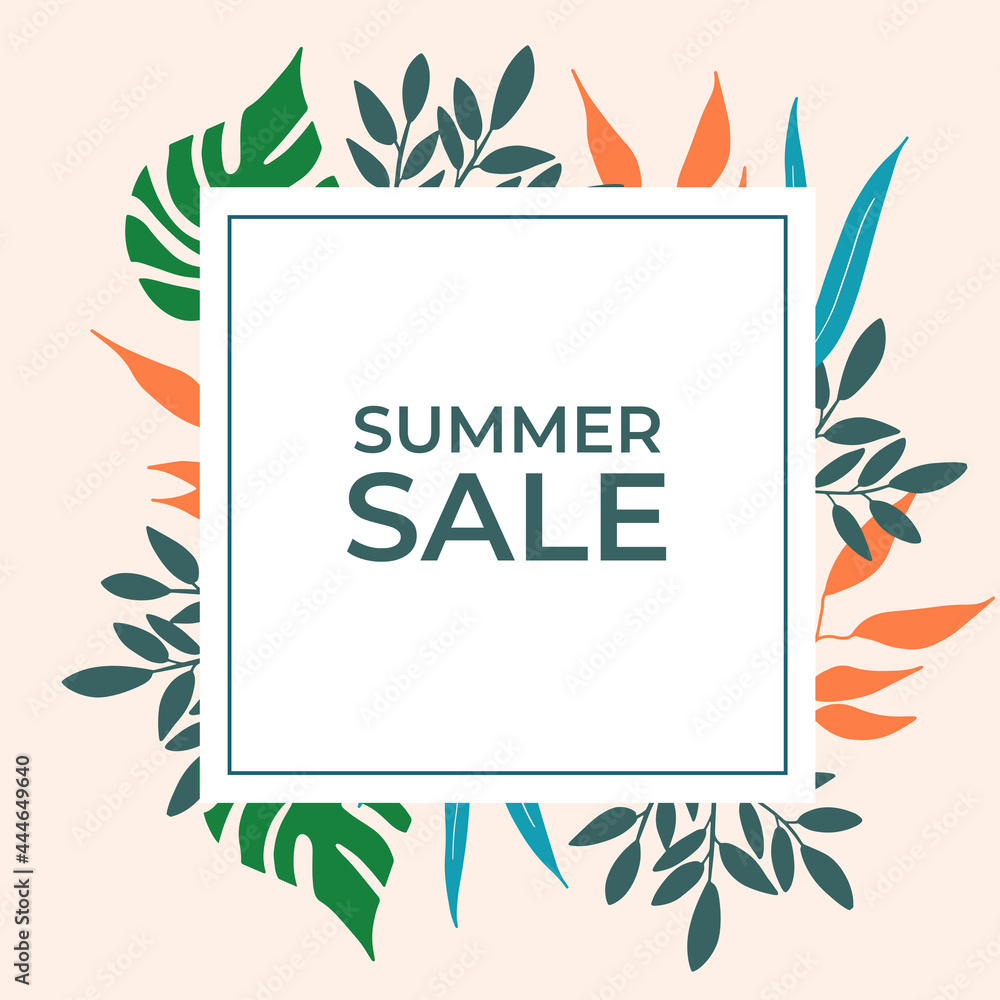 Obraz premium Abstract background designs, summer sale, social media promotional content. Vector illustration floral element