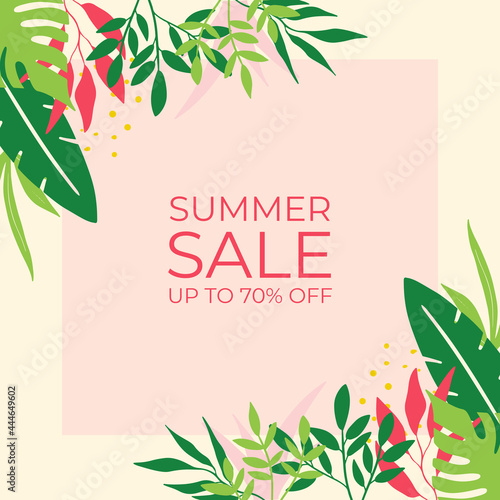 Abstract background designs, summer sale, social media promotional content. Vector illustration floral element