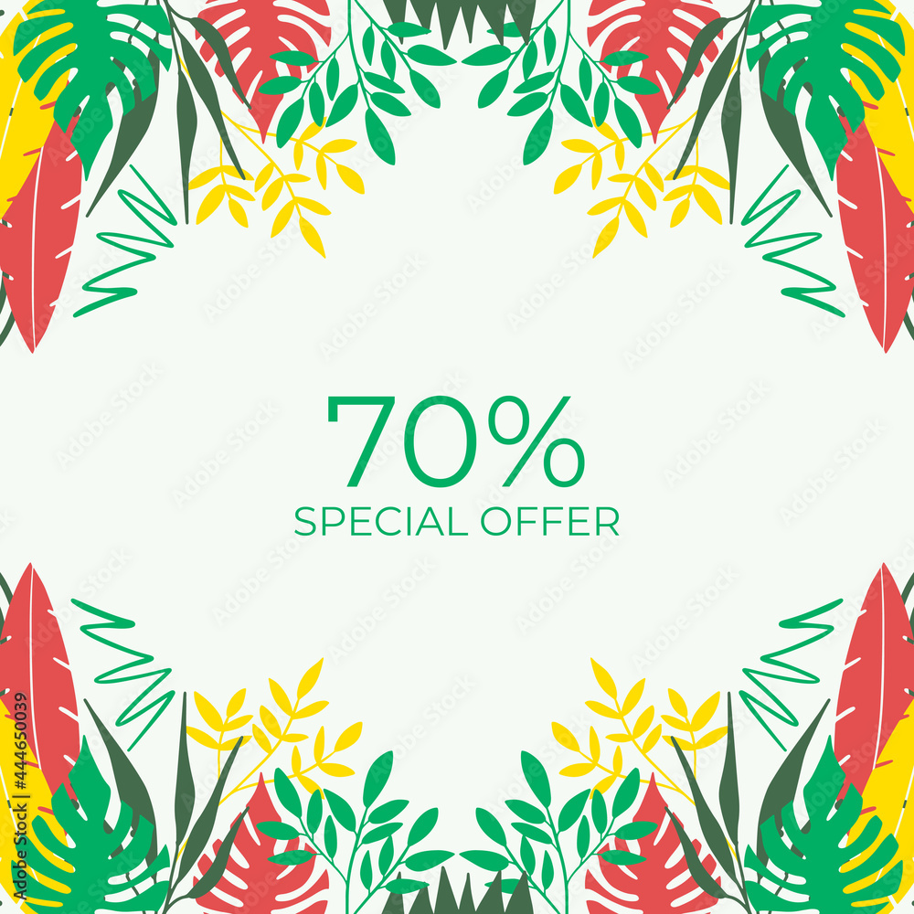 Fashion sale banner or square flyer for social media post template with summer concept, floral decoration, leaves, flower, foliage line art. Can be use for banner, flier, poster, greeting card Fashion sale banner or square flyer for social media post template with summer concept, floral decoration, leaves, flower, foliage line art. Can be use for banner, flier, poster, greeting card