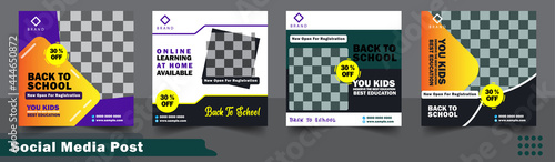 School education admission social media post and back to school web banner template or square flyer poster. Design template vector