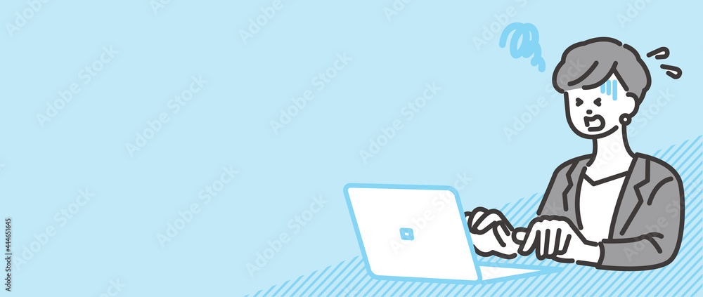 慌てる女性 ビジネスイラスト ベクター素材 コピースペース