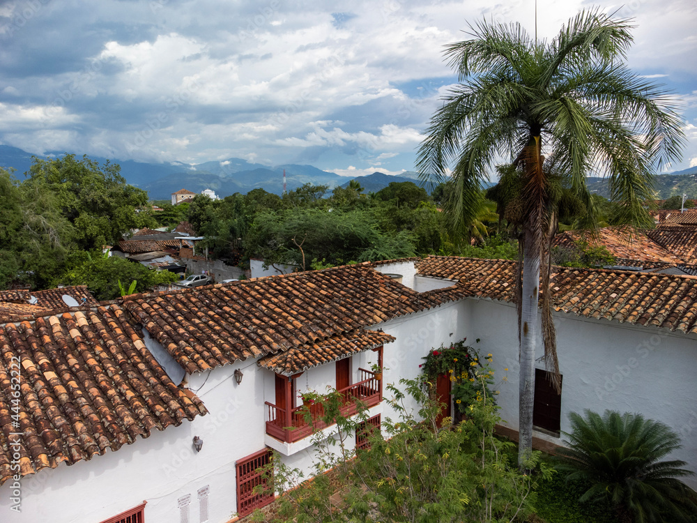 colonial houses with balcony in Colombian towns