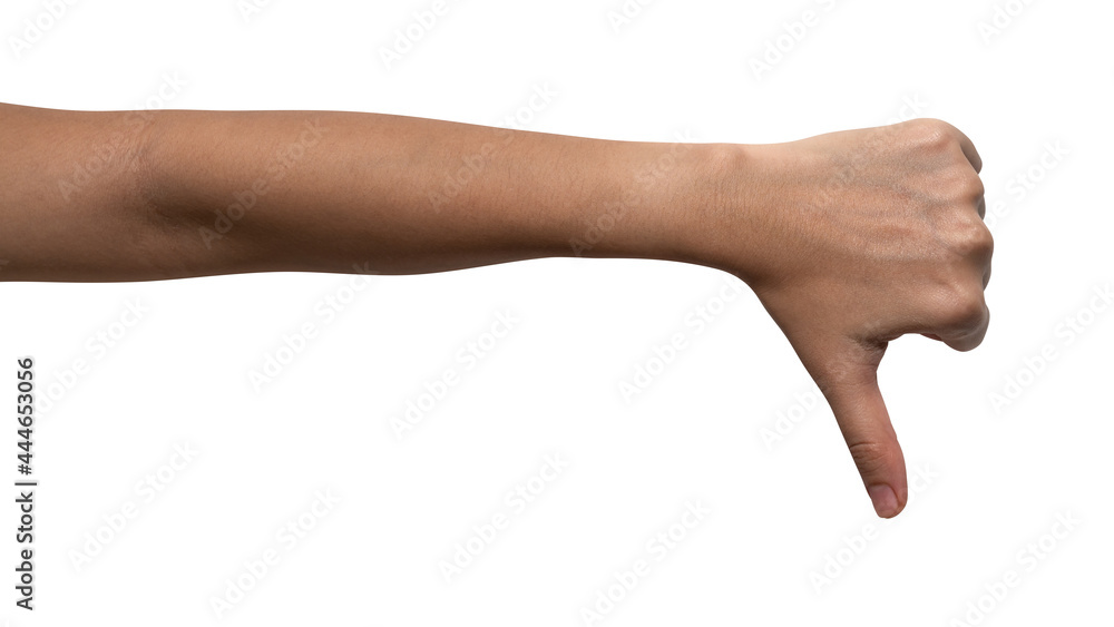 Woman hand showing thumbs down sign isolated on white background. Woman hand showing thumbs down sign isolated on white background.