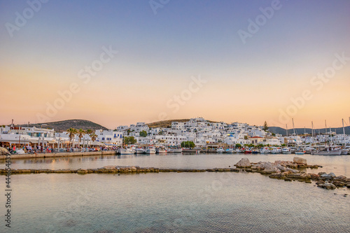 Iconic view from the picturesque seaside village of Naousa in the island of Paros, Cyclades, Greece, during summer period © panosk18