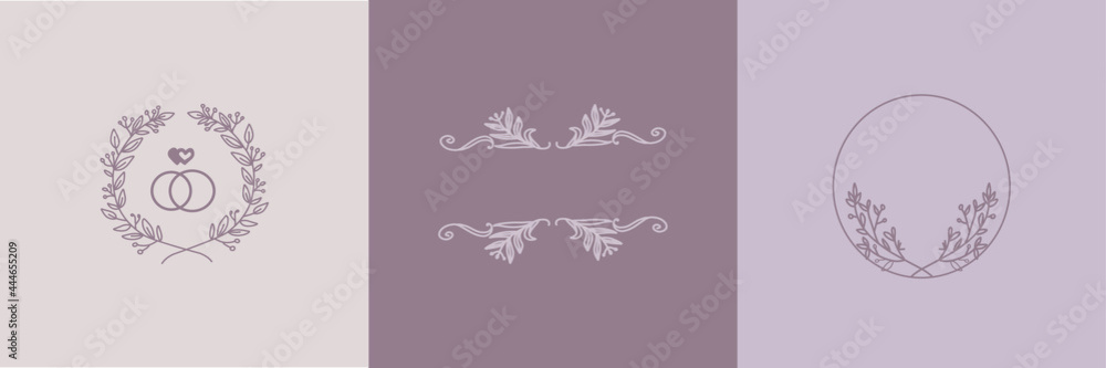 set of Wedding invitation floral wreath minimal design set of Wedding invitation floral wreath minimal design