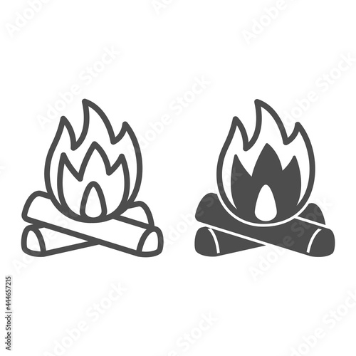 Firewood and fire line and solid icon, camping concept, celebration bonfire vector sign on white background, outline style icon for mobile concept and web design. Vector graphics.