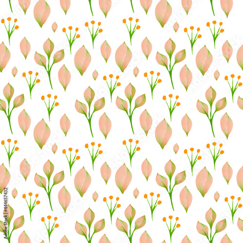 Vector pattern with a floral theme. Background with leaves and flowers. The backdrop for greeting cards, posters, banners, and placards.