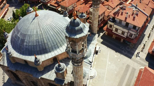 Aerial view of Konya Aziziye Mosque. 4K.
One of the most beautiful mosques in Konya. photo