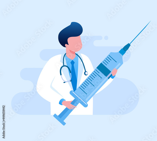 Doctor with injection flat vector illustration for banner  