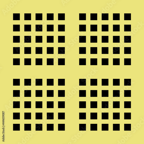 Peg board with square holes. Yellow peg board perforated texture background for working bench tools. Vector illustration.