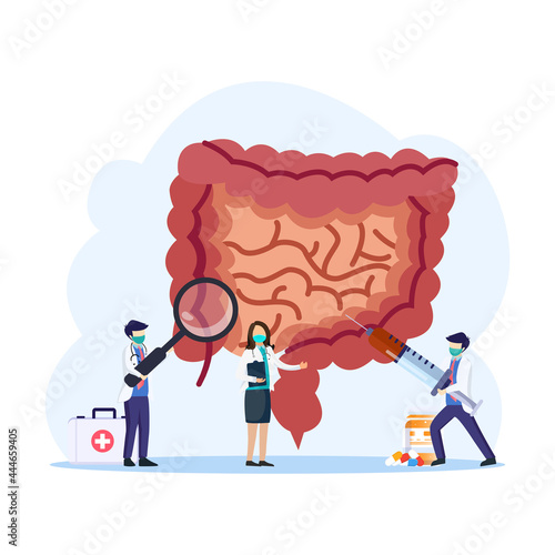 Modern process Intestinal inner organs disease treatment design concept with Tiny People Character Vector Illustration. Flat vector template Style Suitable for Web Landing Page, Backgroun